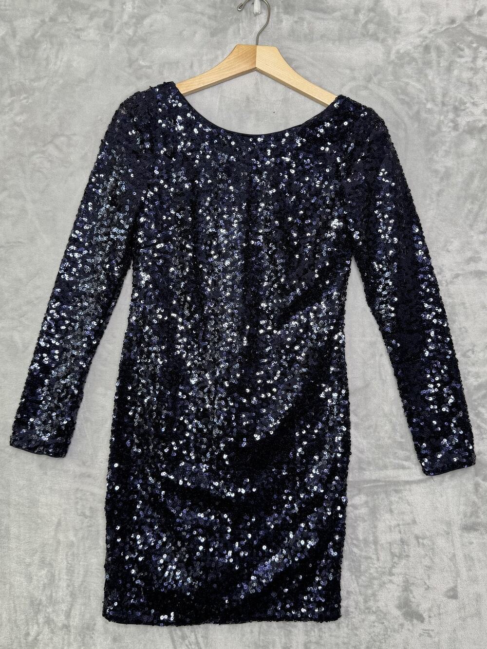 Jessica Simpson Dress Womens 2 Blue Sequin Long Sleeve Party Mini Glam Sparkle